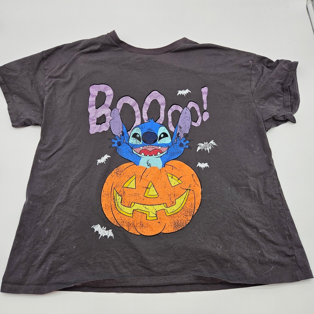 Disney Stitch Halloween Boo Pumpkin T Shirt Gray‎ Graphic Tee
